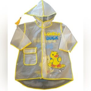 Little Kids Clear Lightweight Raincoat Yellow Lovely Duck Skateboard Graphic